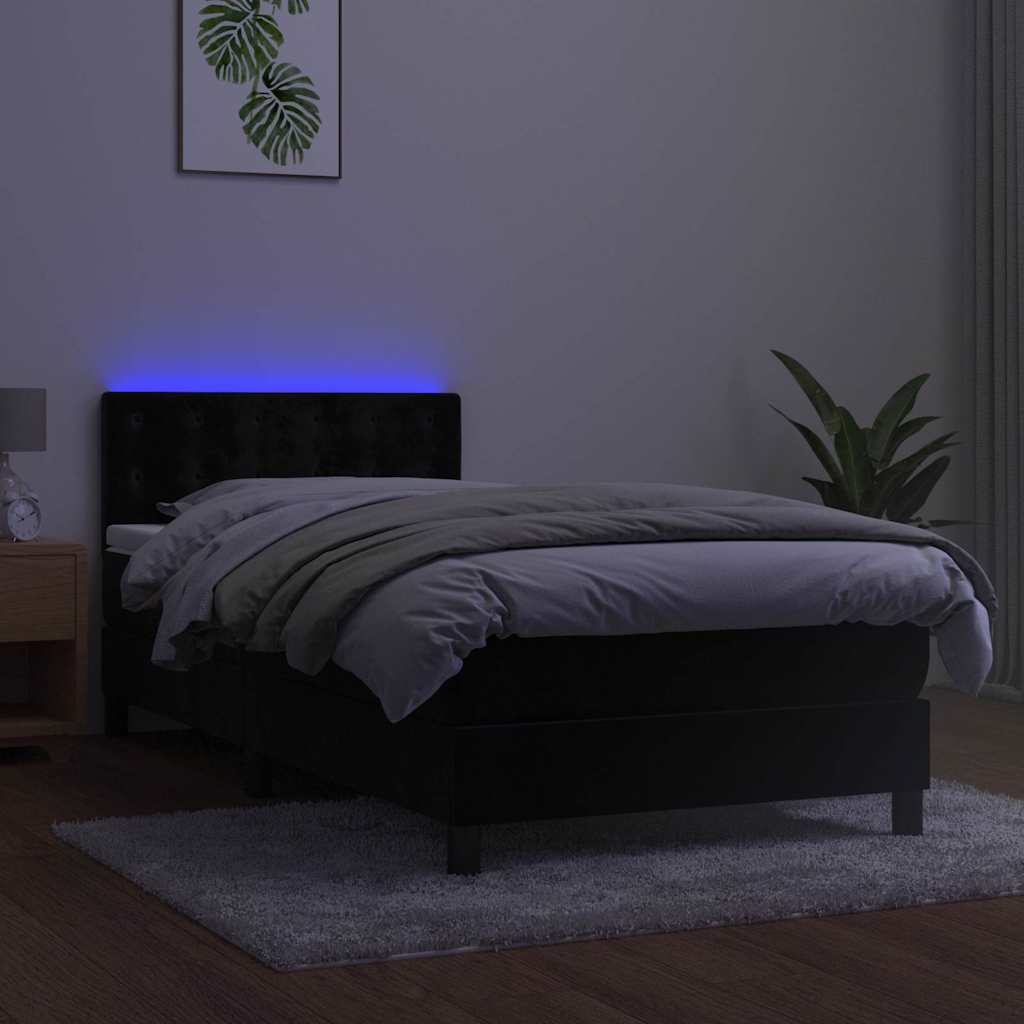 Boxspringbett mit Matratze & LED Schwarz 100x200 cm Samt