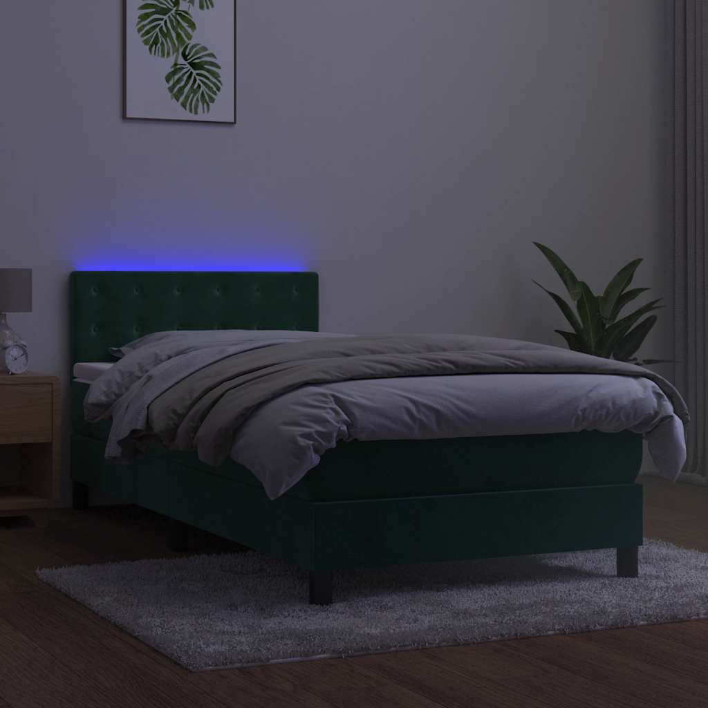 Boxspringbett mit Matratze & LED Dunkelgrün 100x200 cm Samt