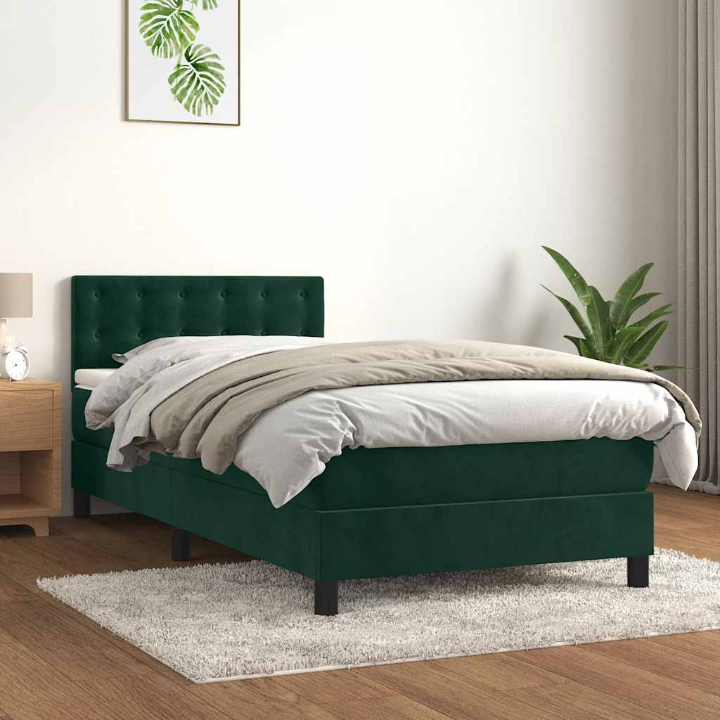 Boxspringbett mit Matratze & LED Dunkelgrün 100x200 cm Samt