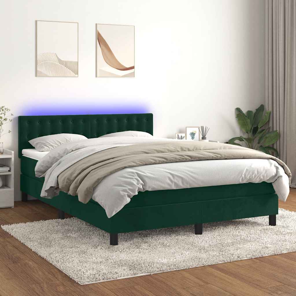 Boxspringbett mit Matratze & LED Dunkelgrün 140x190 cm Samt
