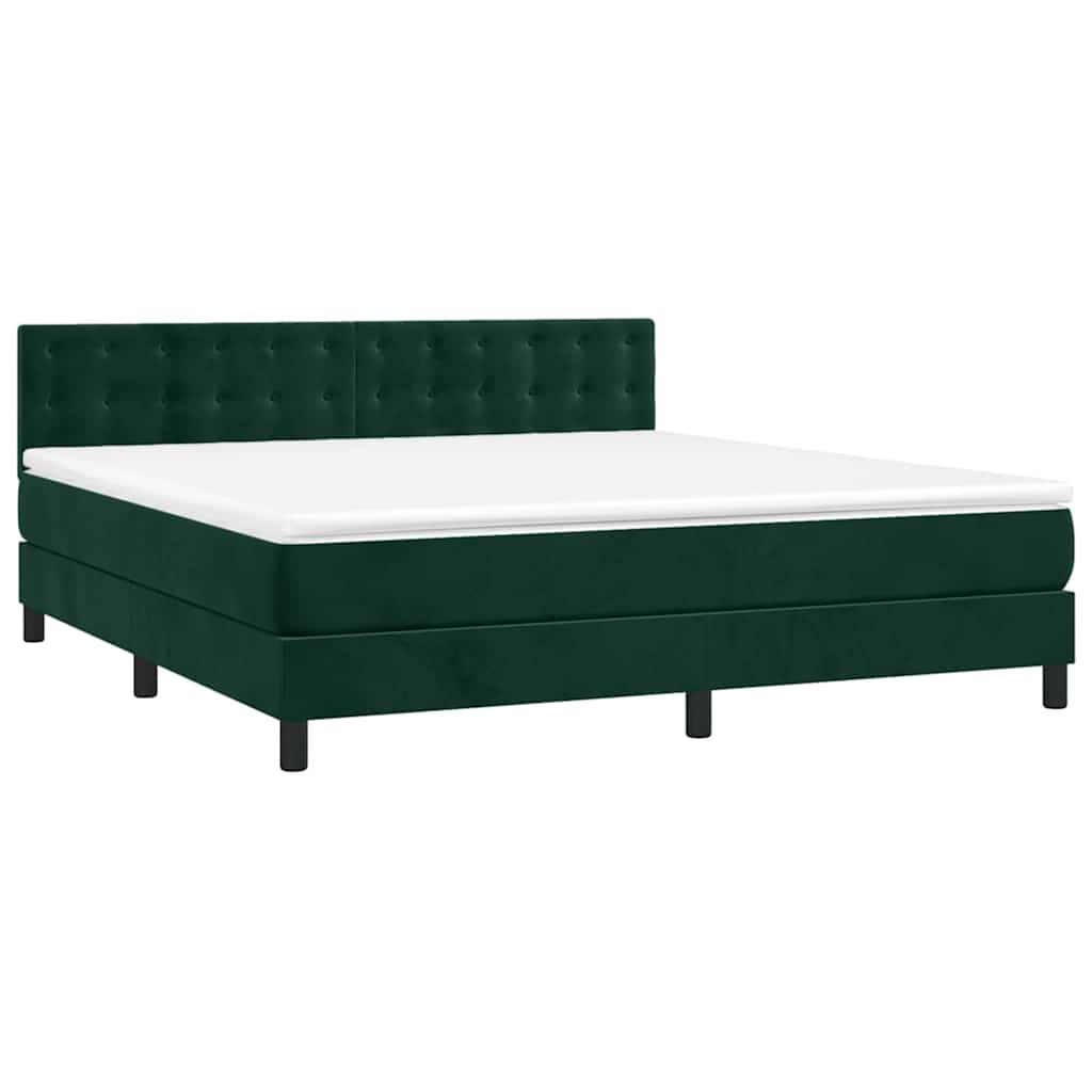 Boxspringbett mit Matratze & LED Dunkelgrün 160x200 cm Samt