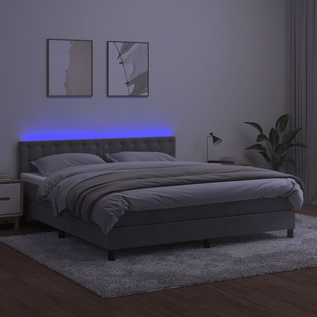 Boxspringbett mit Matratze & LED Hellgrau 180x200 cm Samt
