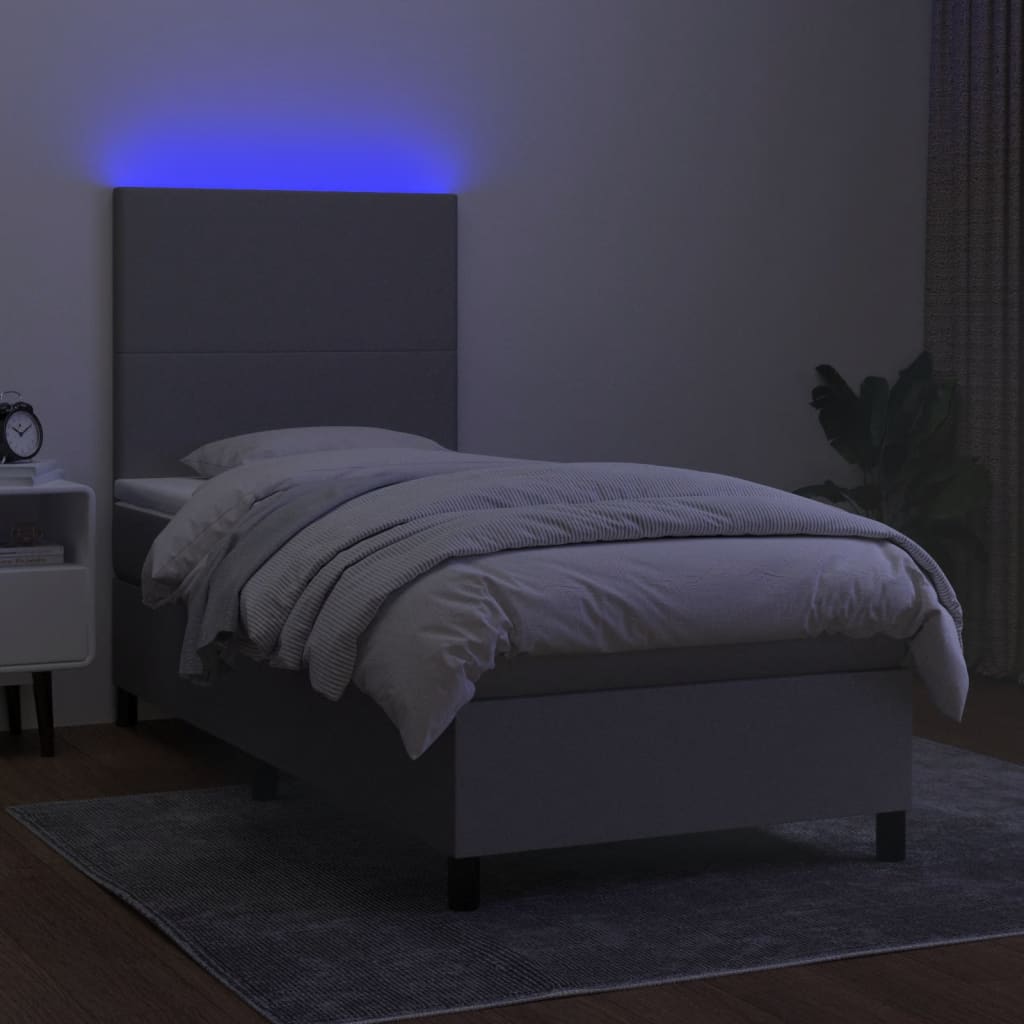 Boxspringbett mit Matratze & LED Hellgrau 100x200 cm Stoff