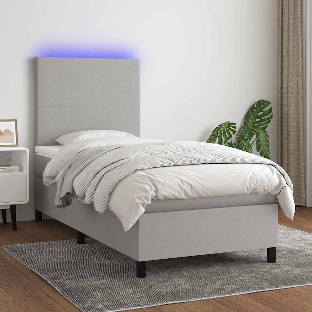 Boxspringbett mit Matratze & LED Hellgrau 100x200 cm Stoff