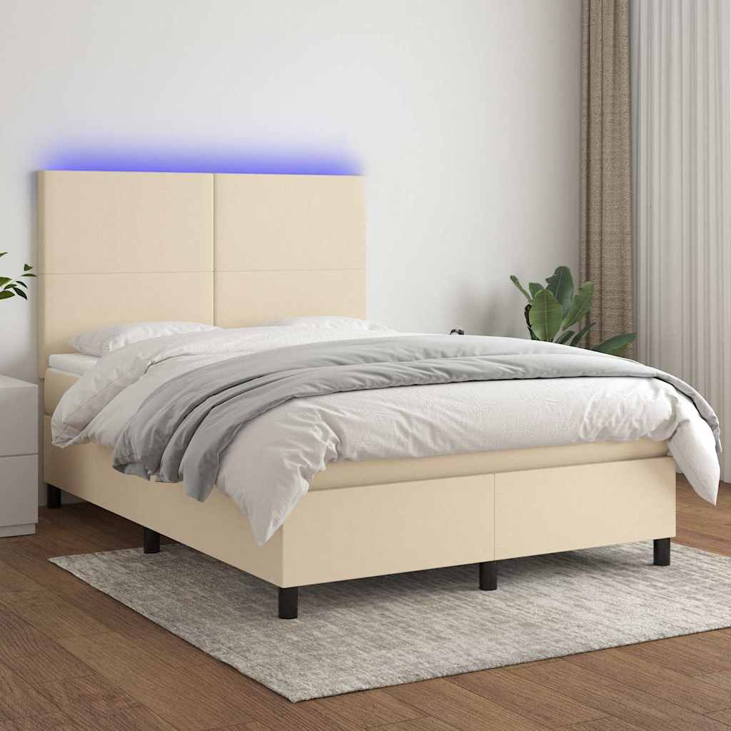 Boxspringbett mit Matratze & LED Creme 140x190 cm Stoff