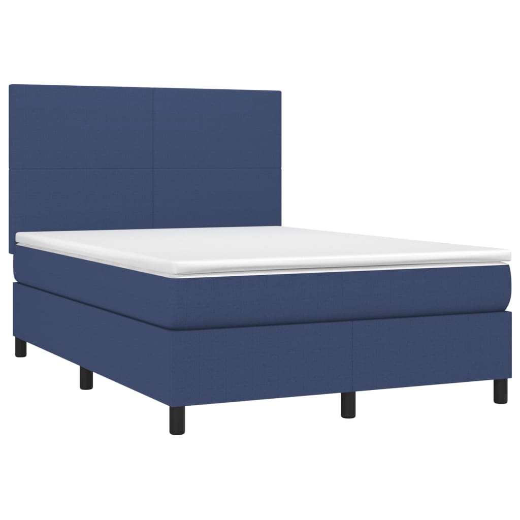 Lit à sommier tapissier avec matelas et LED bleu tissu 140x190 cm