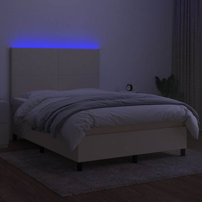 Boxspringbett mit Matratze & LED Creme 140x200 cm Stoff