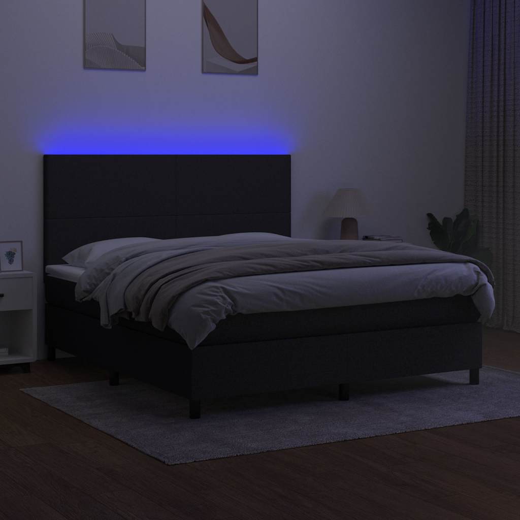 Boxspringbett mit Matratze & LED Schwarz 180x200 cm Stoff