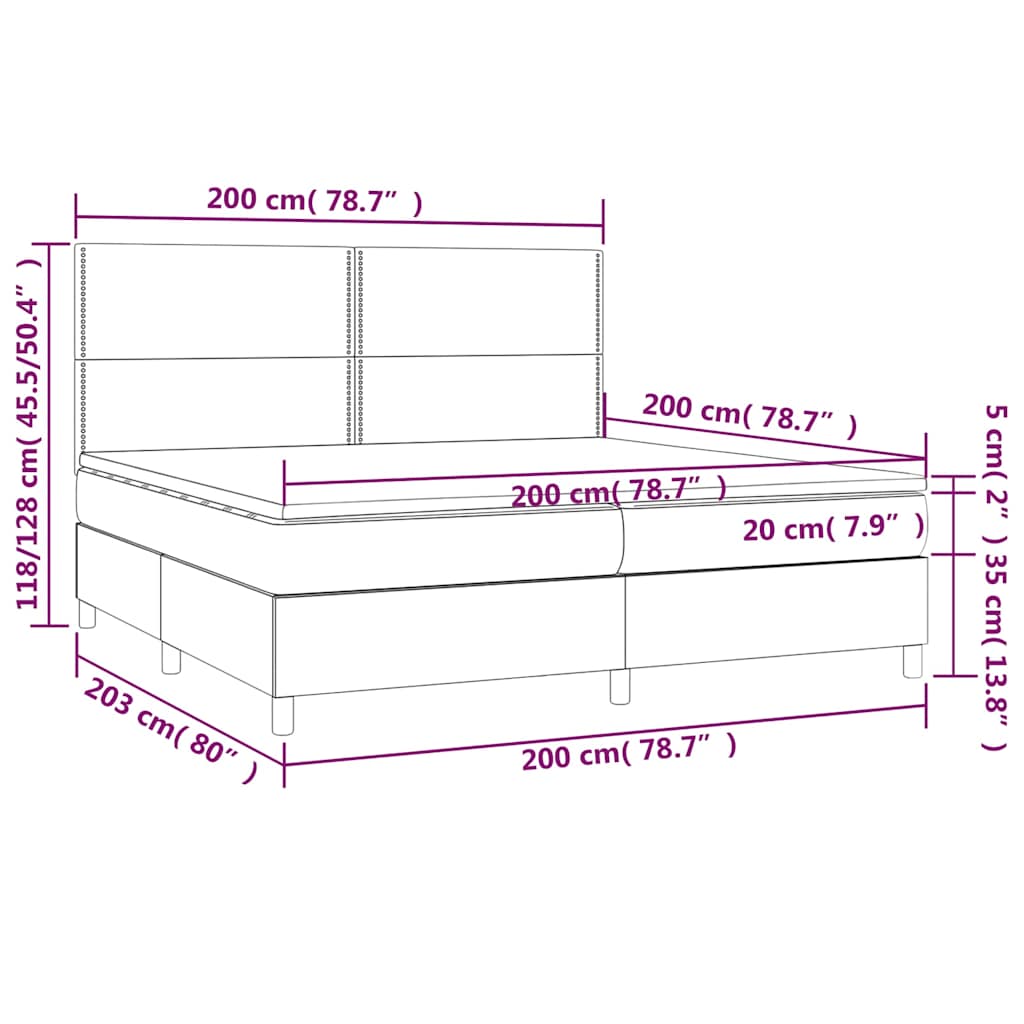 Boxspringbett mit Matratze & LED Schwarz 200x200 cm Stoff