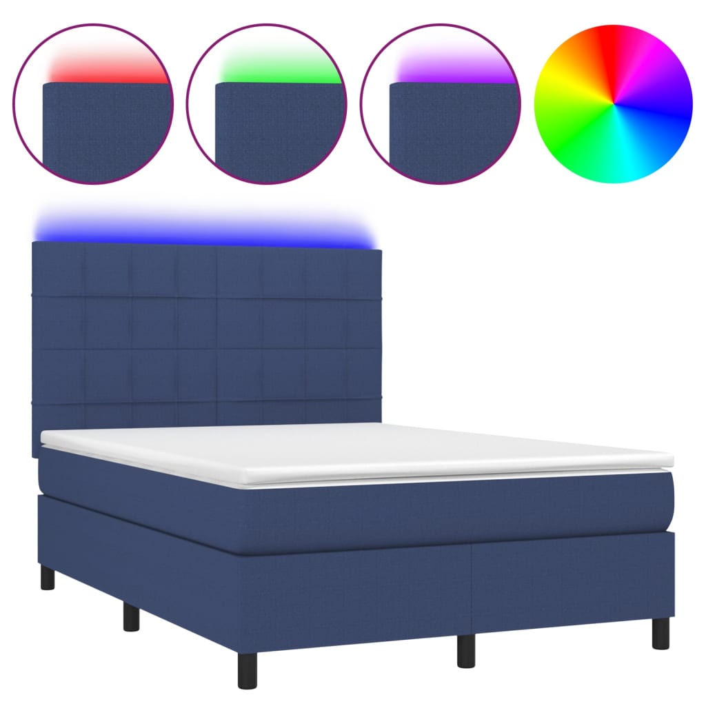 Lit à sommier tapissier avec matelas et LED bleu tissu 140x190 cm