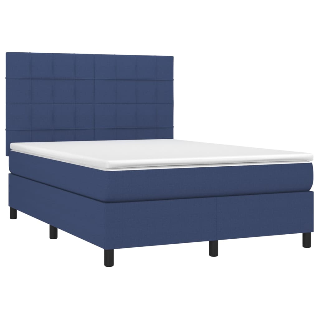 Lit à sommier tapissier avec matelas et LED bleu tissu 140x190 cm