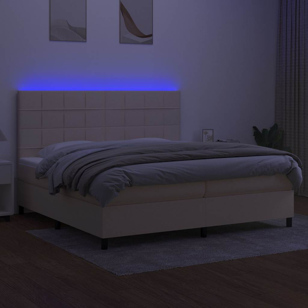 Boxspringbett mit Matratze & LED Creme 200x200 cm Stoff