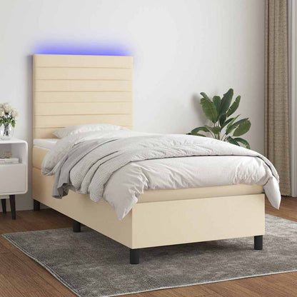 Boxspringbett mit Matratze & LED Creme 90x190 cm Stoff