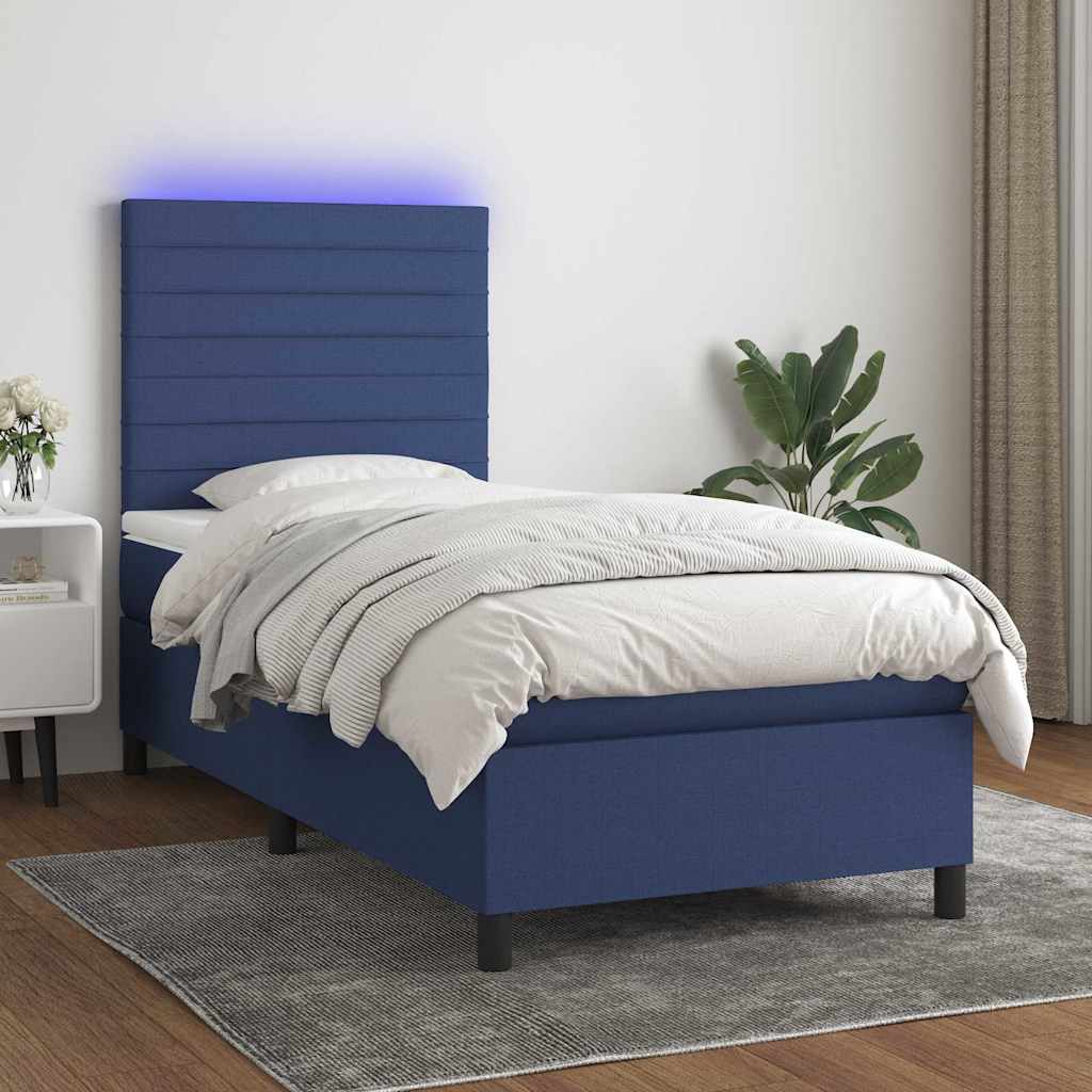 Boxspringbett mit Matratze & LED Blau 90x190 cm Stoff