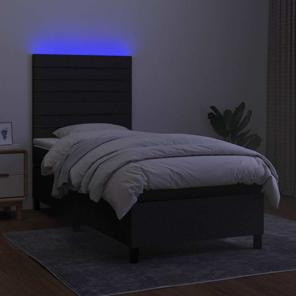 Boxspringbett mit Matratze & LED Schwarz 90x200 cm Stoff