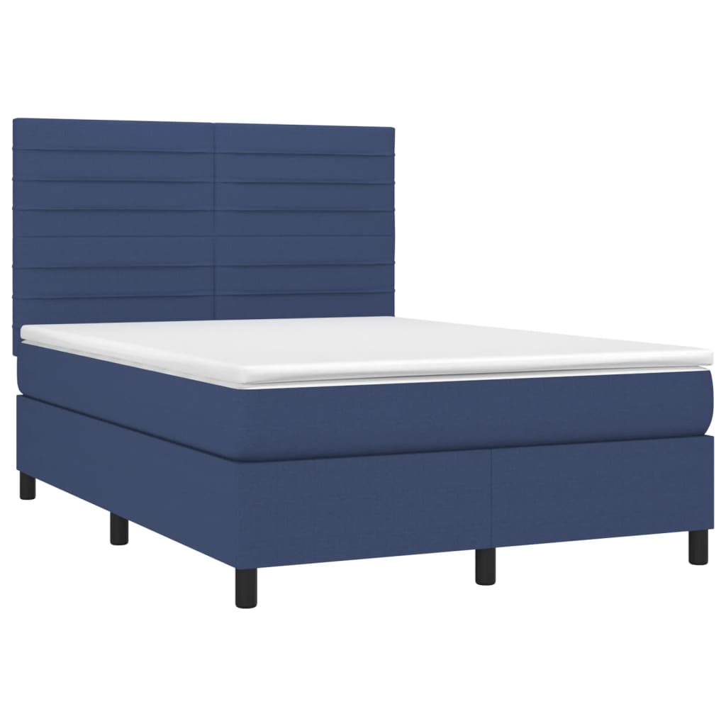 Lit à sommier tapissier avec matelas et LED bleu tissu 140x190 cm