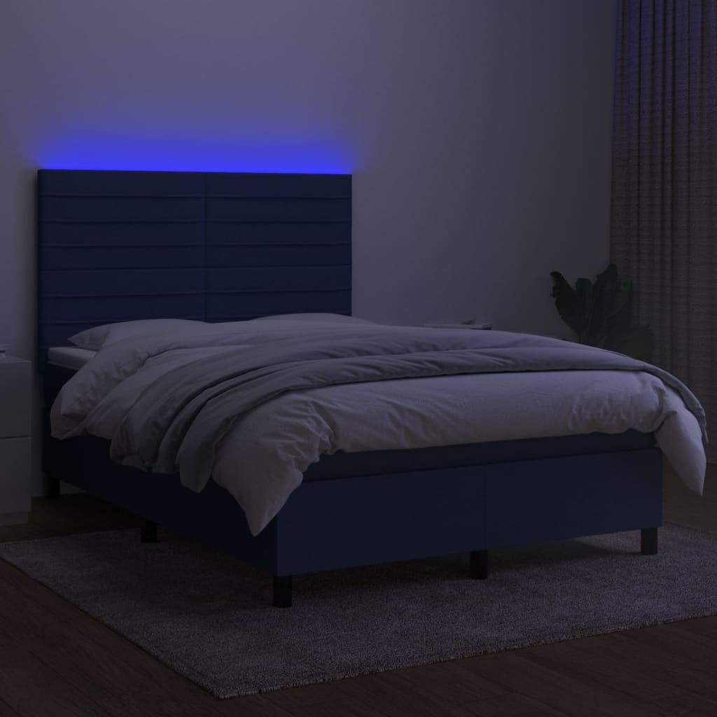 Lit à sommier tapissier avec matelas et LED bleu tissu 140x190 cm