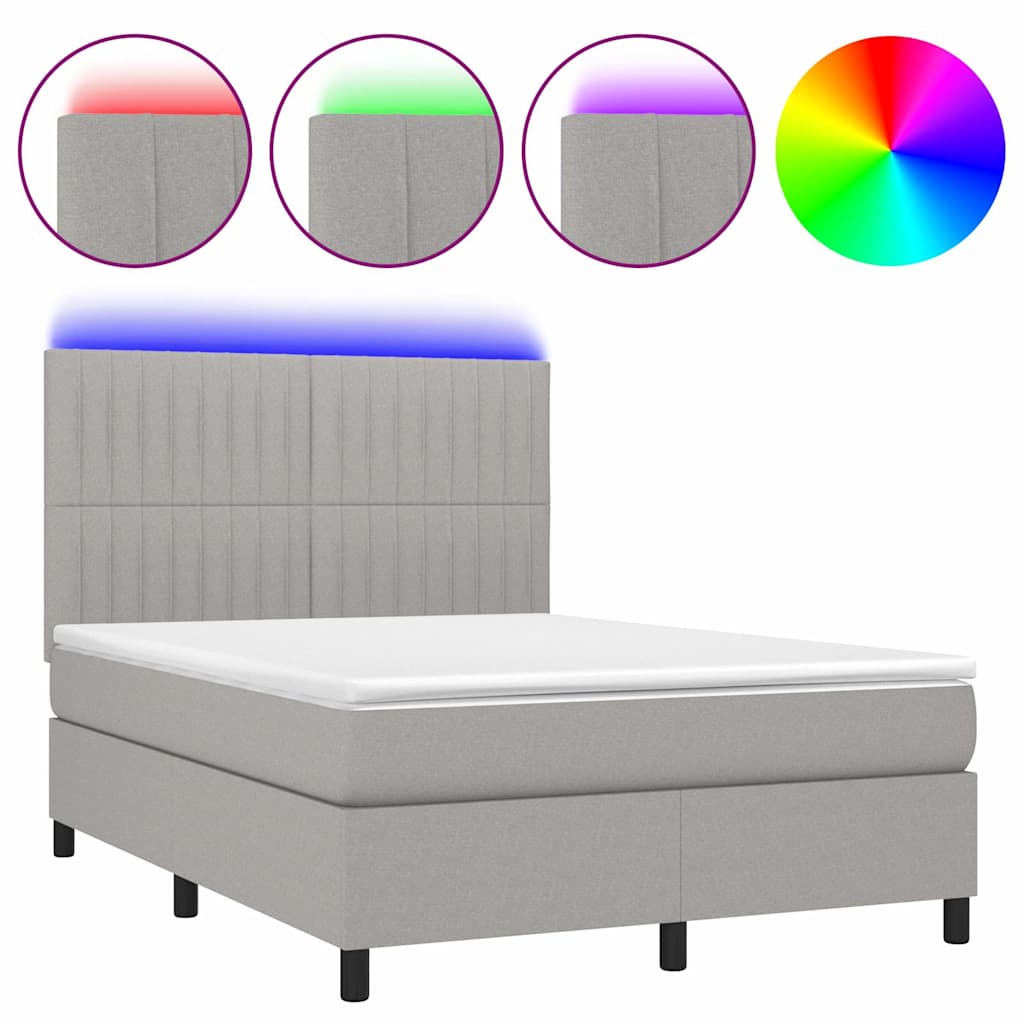 Boxspringbett mit Matratze & LED Hellgrau 140x190 cm Stoff
