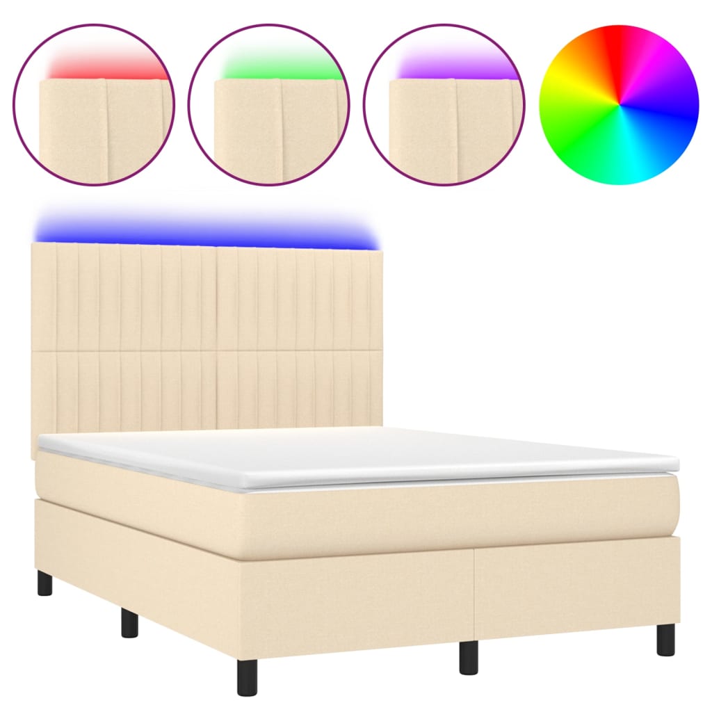 Boxspringbett mit Matratze & LED Creme 140x190 cm Stoff