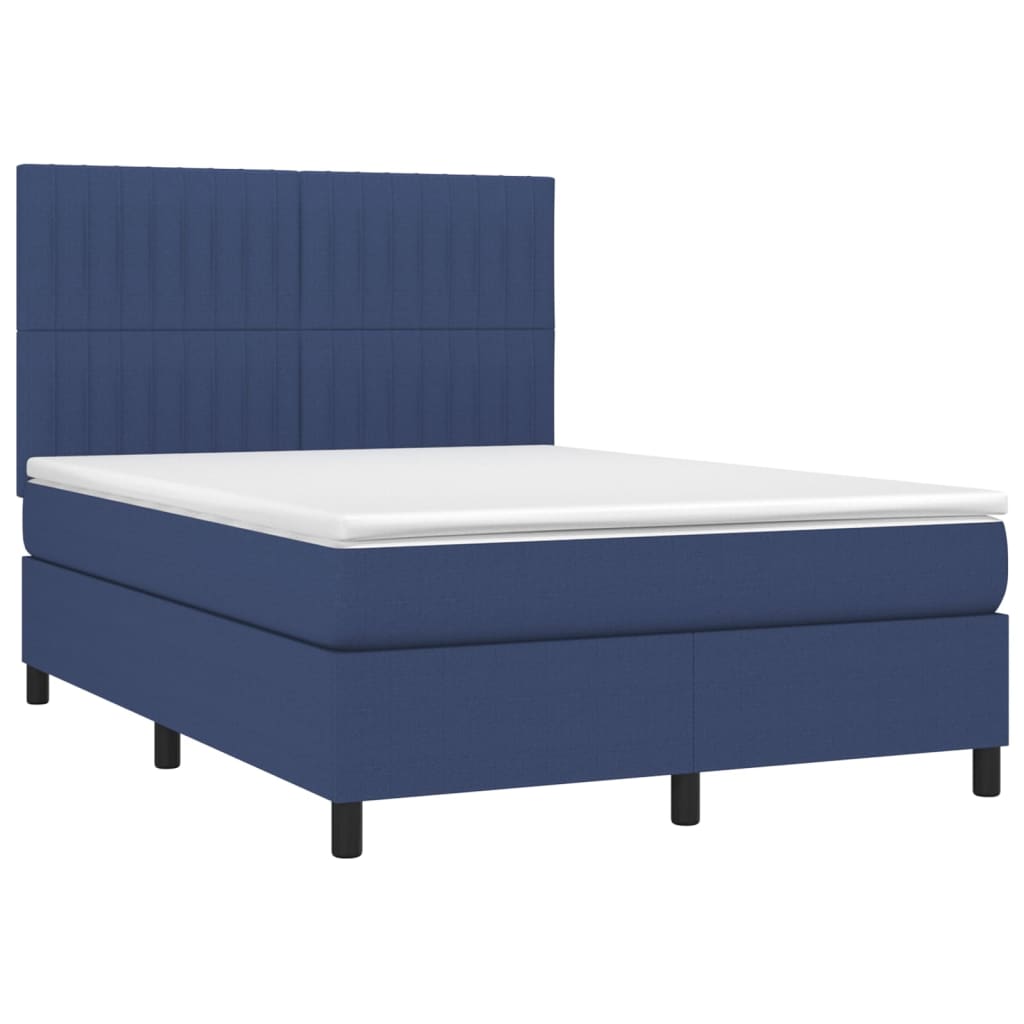 Lit à sommier tapissier avec matelas et LED bleu tissu 140x190 cm