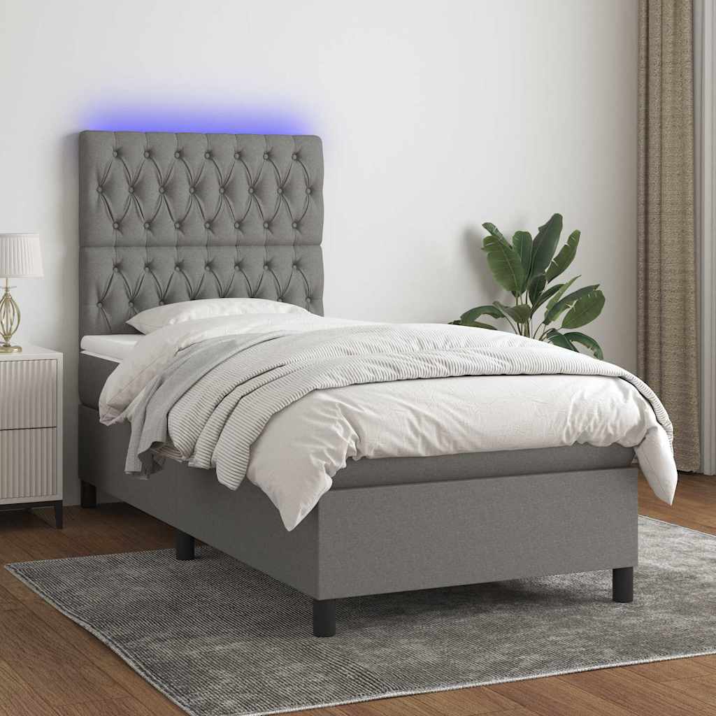 Boxspringbett mit Matratze & LED Dunkelgrau 90x190 cm Stoff
