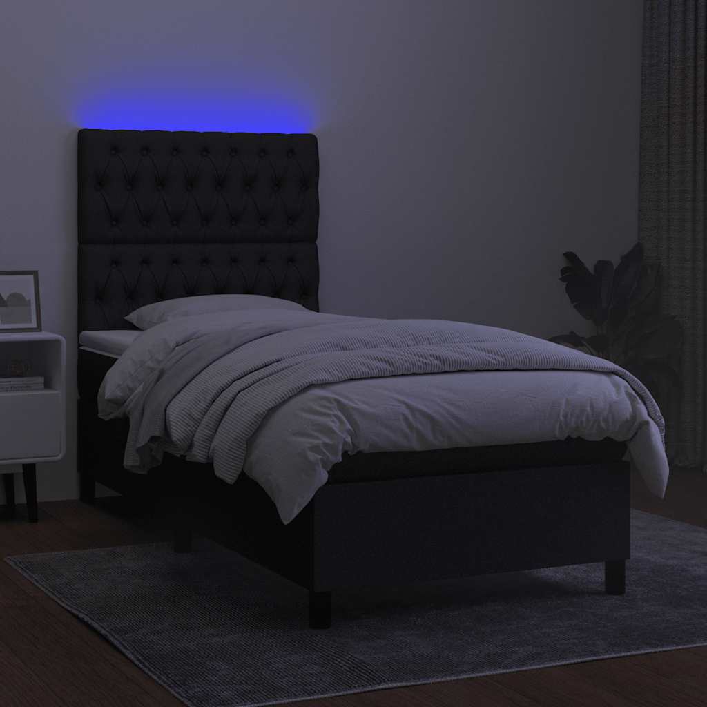 Boxspringbett mit Matratze & LED Schwarz 90x200 cm Stoff