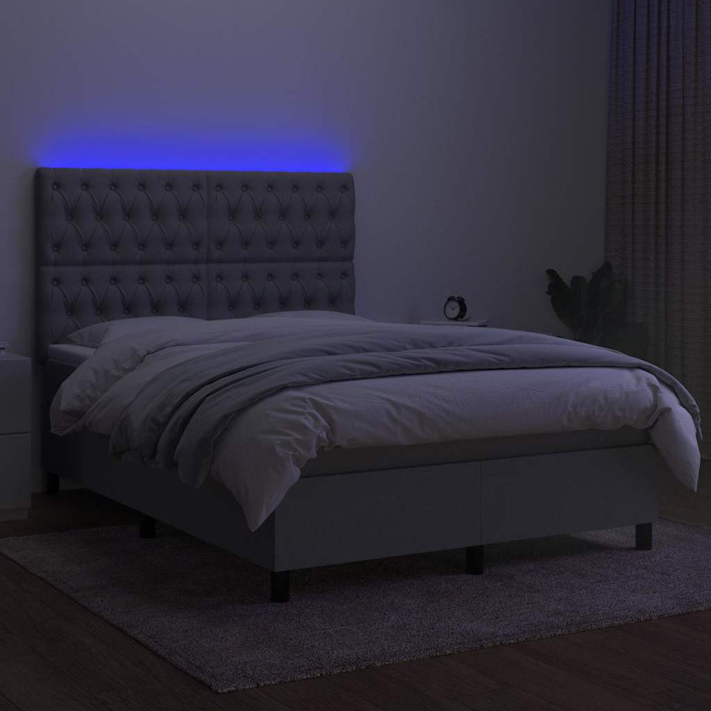 Boxspringbett mit Matratze & LED Hellgrau 140x190 cm Stoff