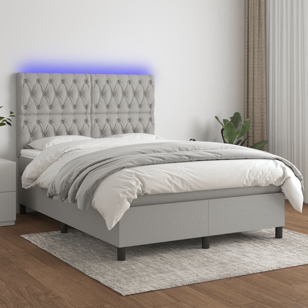 Boxspringbett mit Matratze & LED Hellgrau 140x190 cm Stoff