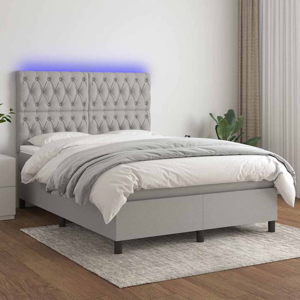 Boxspringbett mit Matratze & LED Hellgrau 140x190 cm Stoff
