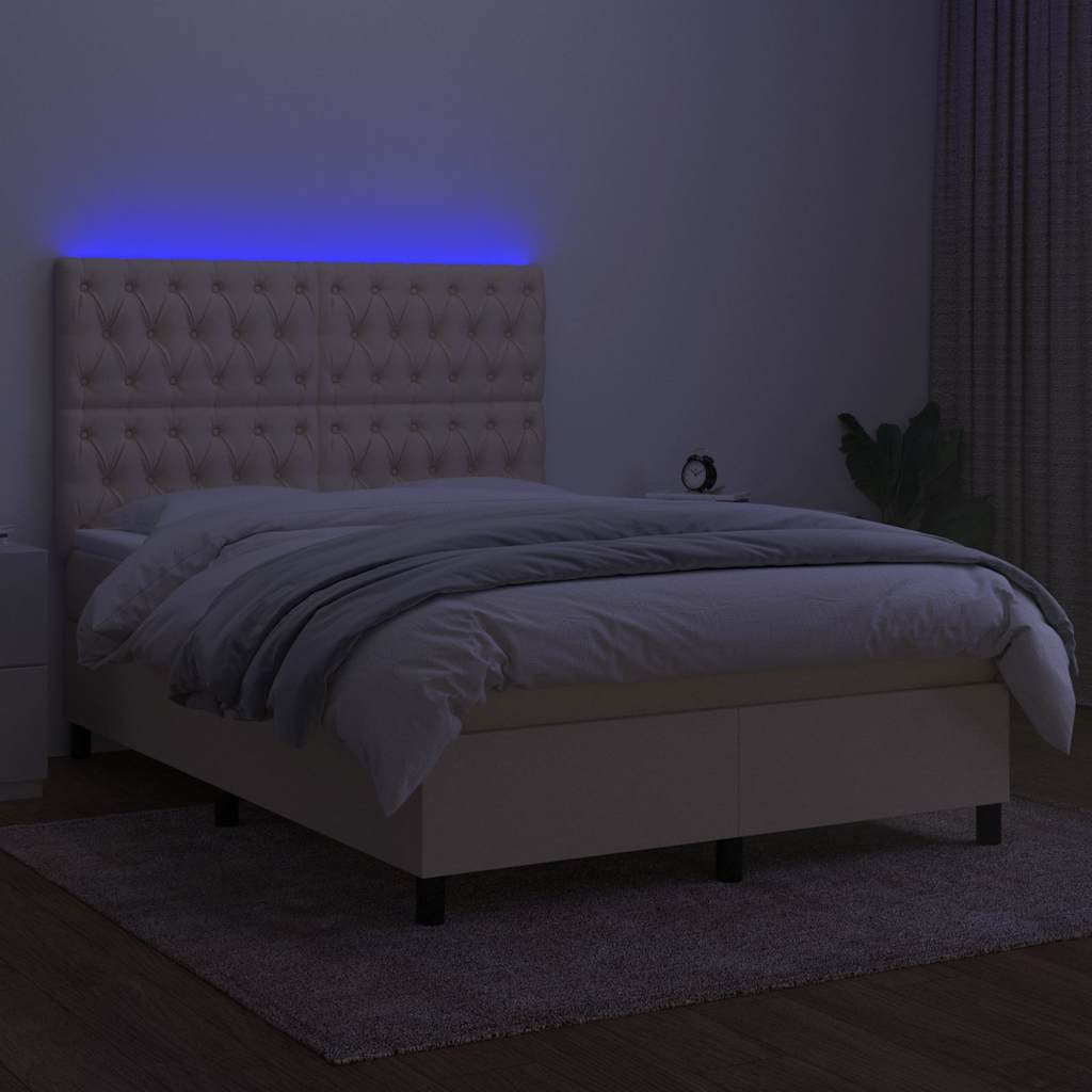 Boxspringbett mit Matratze & LED Creme 140x190 cm Stoff