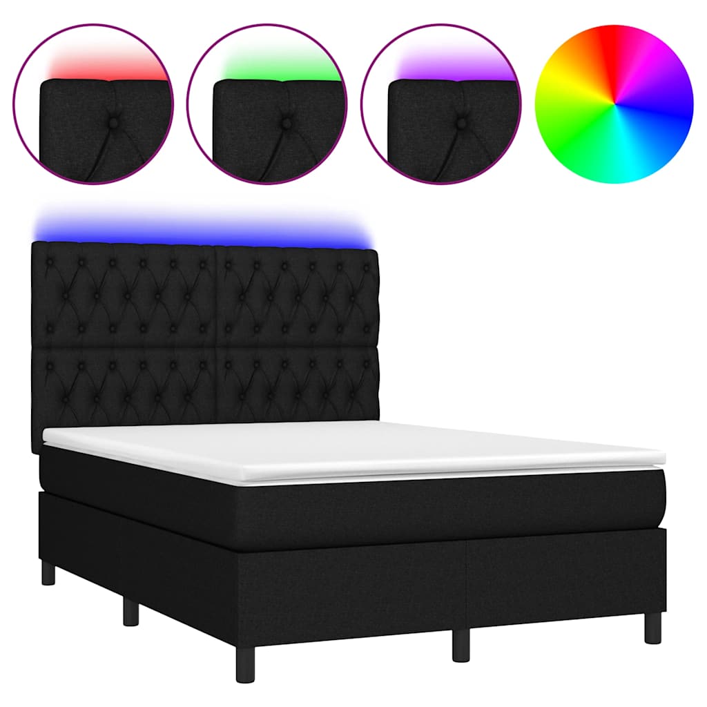 Boxspringbett mit Matratze & LED Schwarz 140x200 cm Stoff
