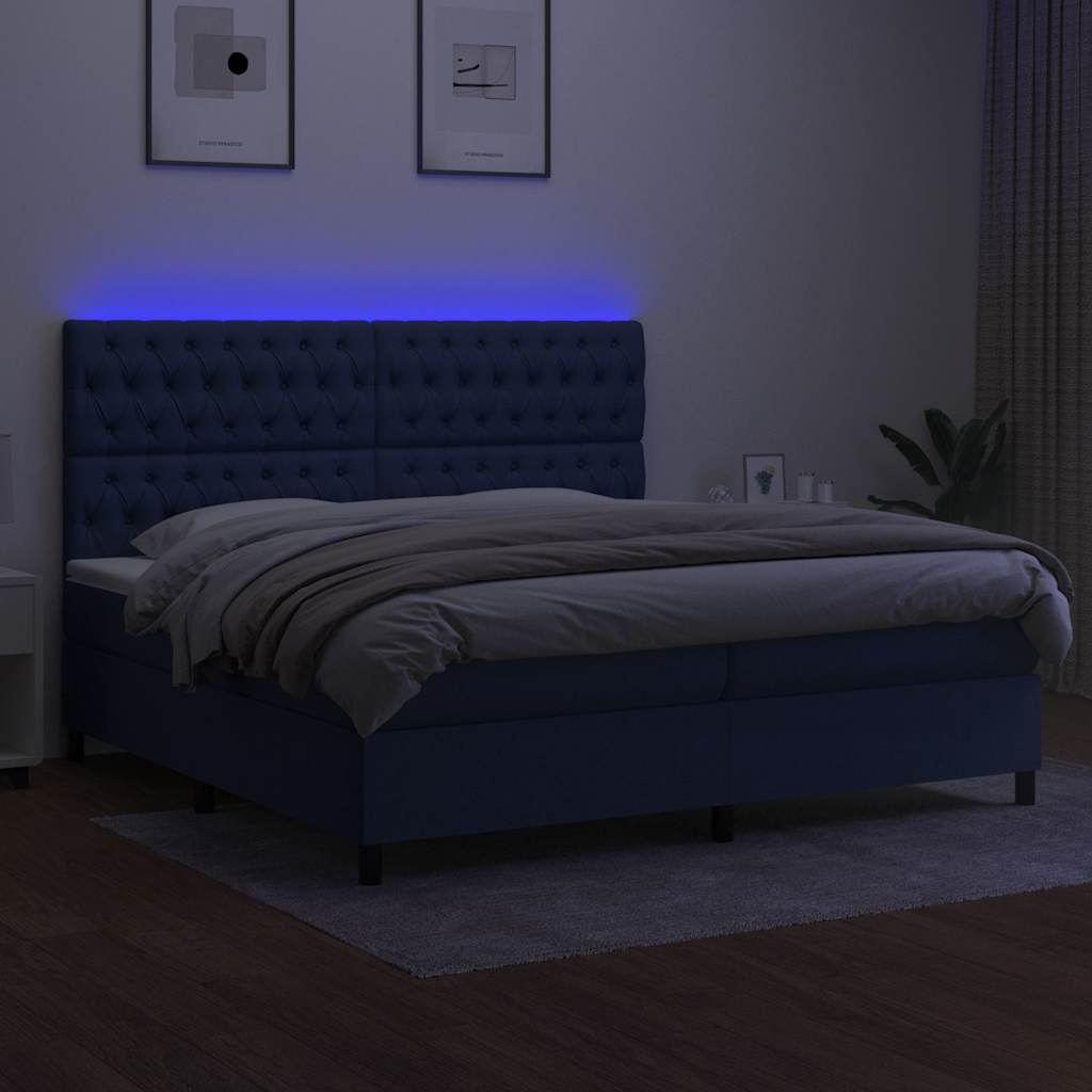 Boxspringbett mit Matratze & LED Blau 200x200 cm Stoff