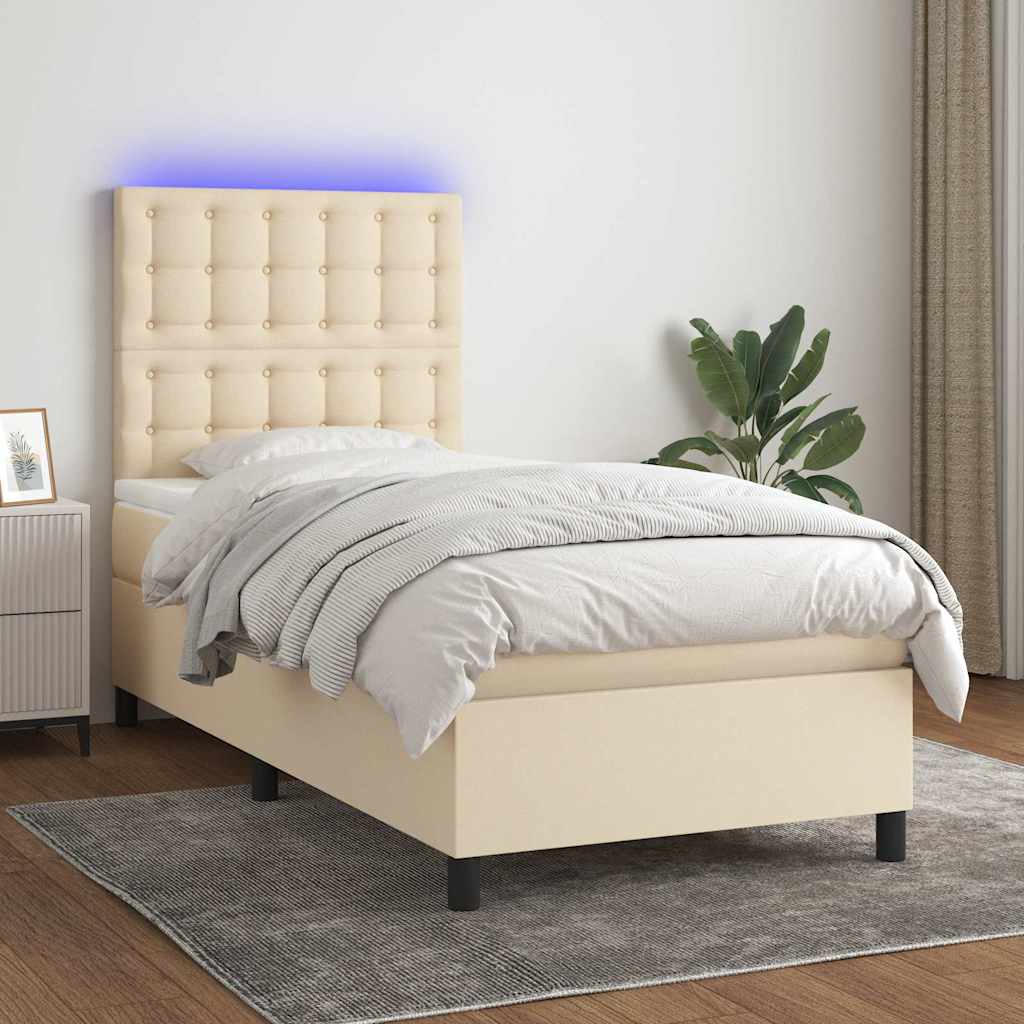 Boxspringbett mit Matratze & LED Creme 100x200 cm Stoff