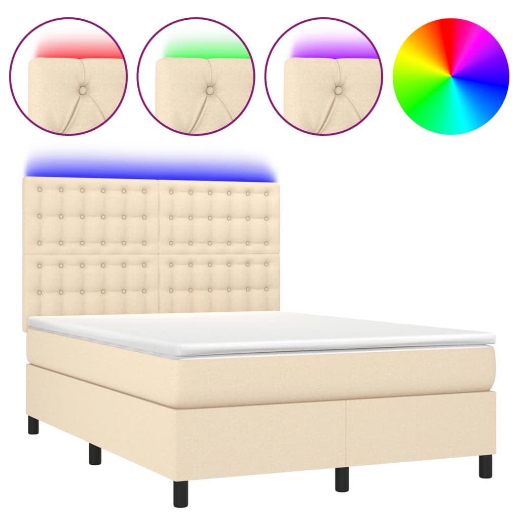 Boxspringbett mit Matratze & LED Creme 140x190 cm Stoff