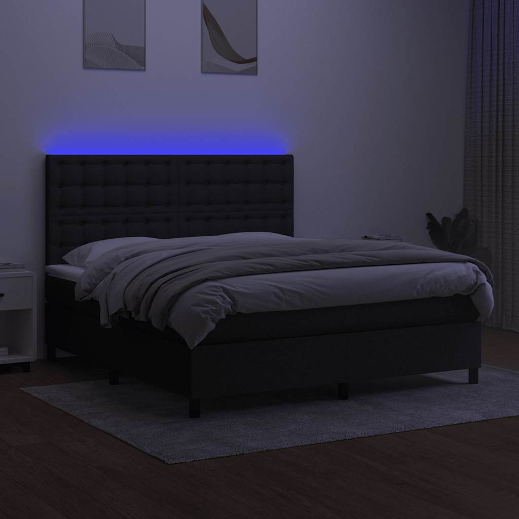 Boxspringbett mit Matratze & LED Schwarz 160x200 cm Stoff