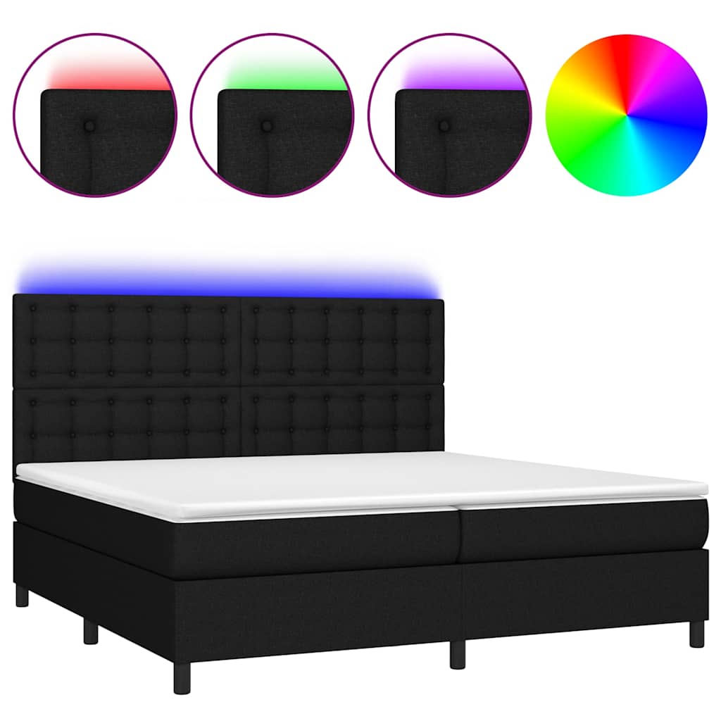 Boxspringbett mit Matratze & LED Schwarz 200x200 cm Stoff