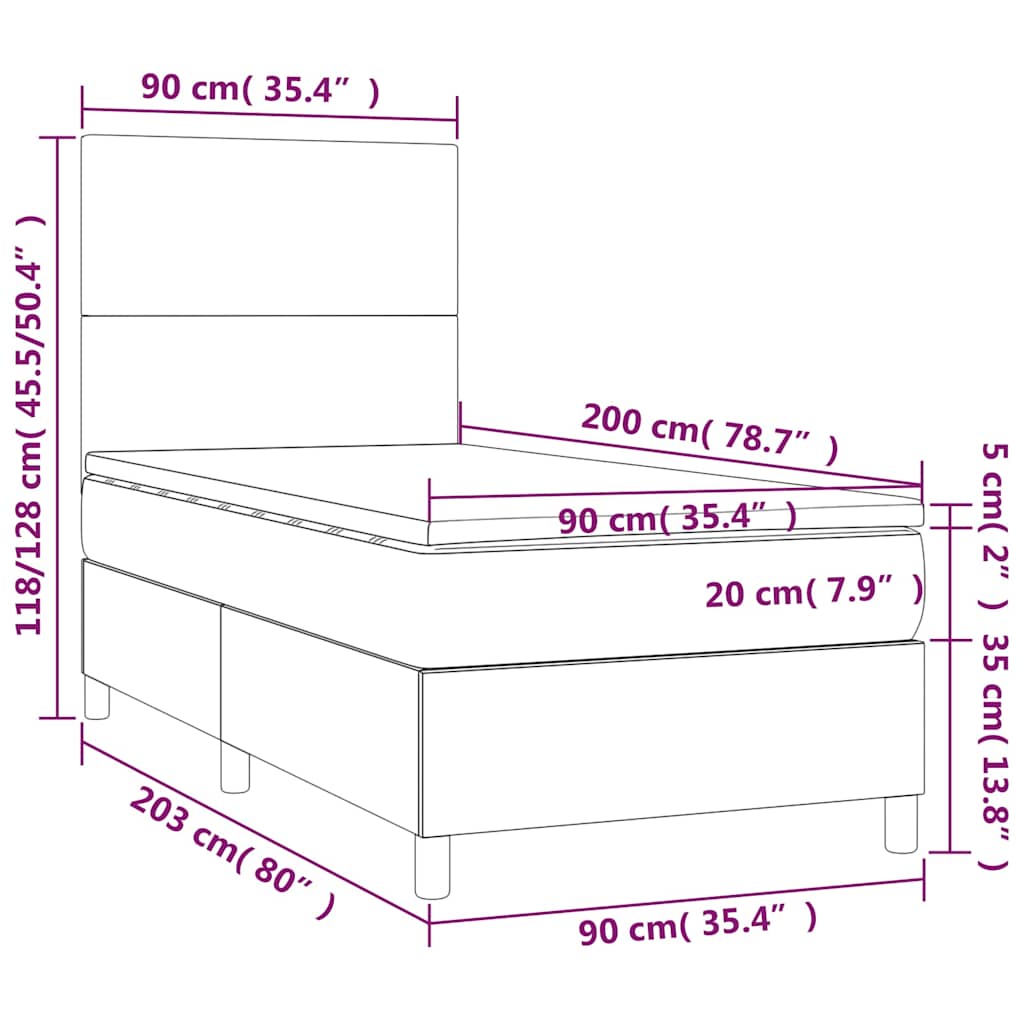 Boxspringbett mit Matratze & LED Hellgrau 90x200 cm Stoff