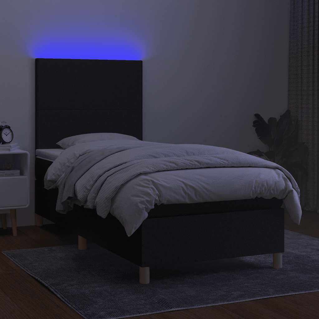 Boxspringbett mit Matratze & LED Schwarz 100x200 cm Stoff