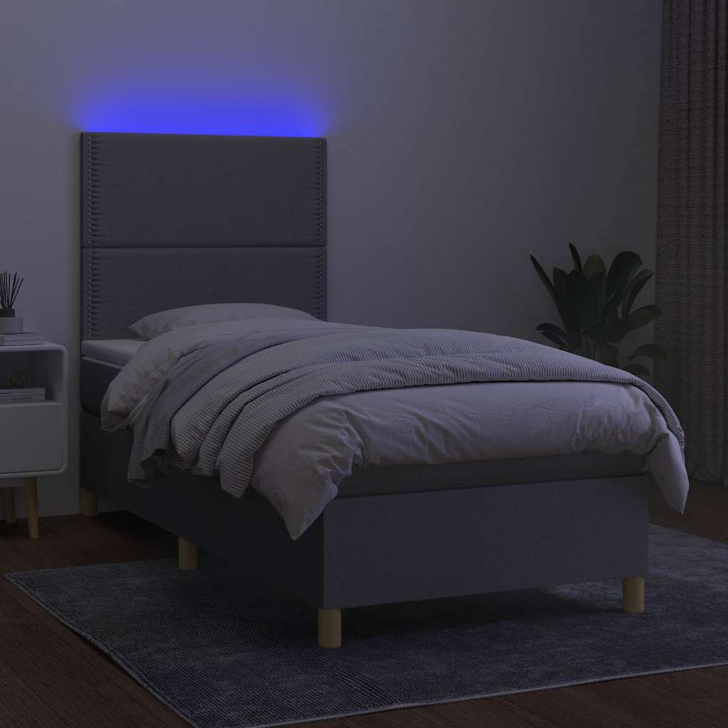 Boxspringbett mit Matratze & LED Hellgrau 100x200 cm Stoff