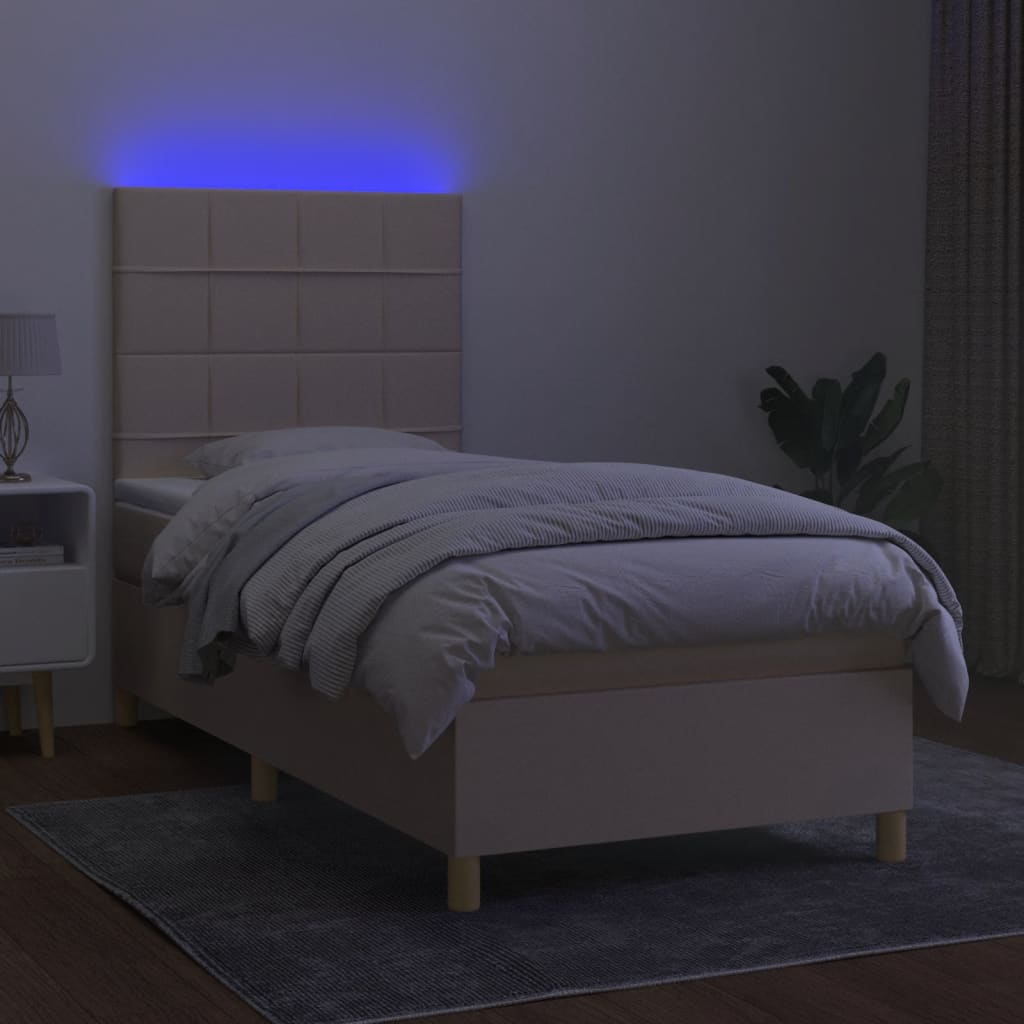 Boxspringbett mit Matratze & LED Creme 90x190 cm Stoff