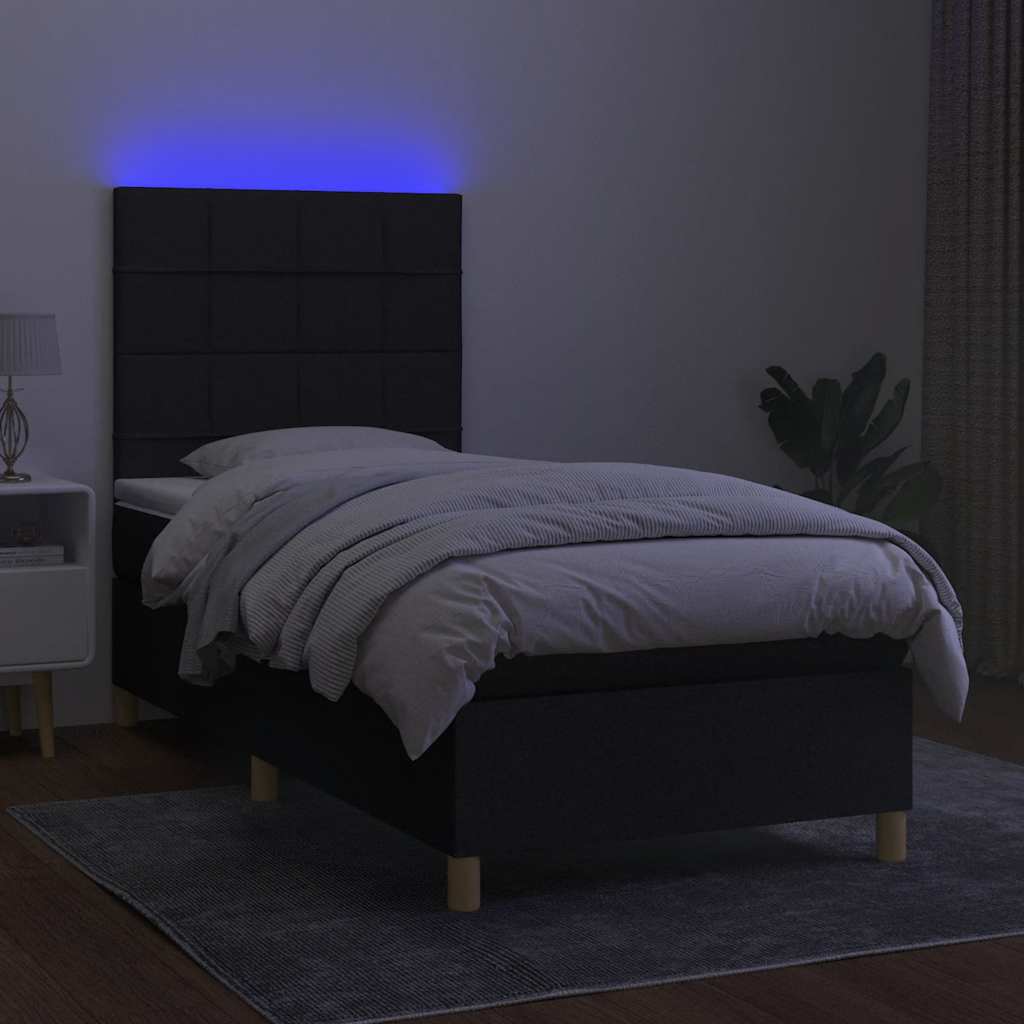 Boxspringbett mit Matratze & LED Schwarz 90x200 cm Stoff