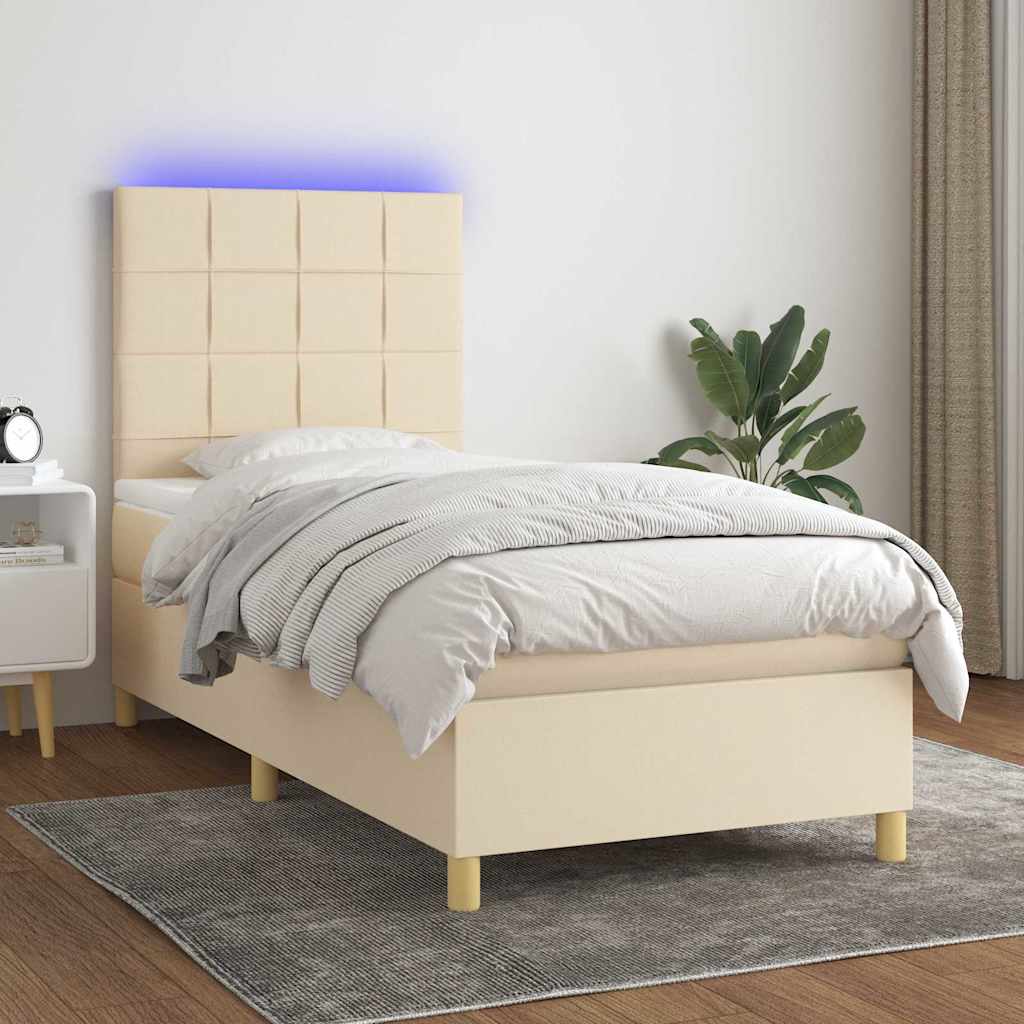 Boxspringbett mit Matratze & LED Creme 100x200 cm Stoff