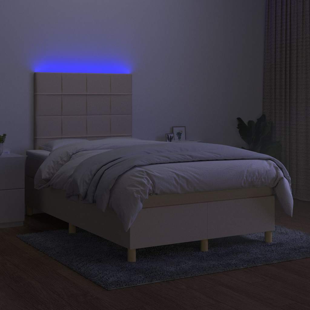 Boxspringbett mit Matratze & LED Creme 120x200 cm Stoff