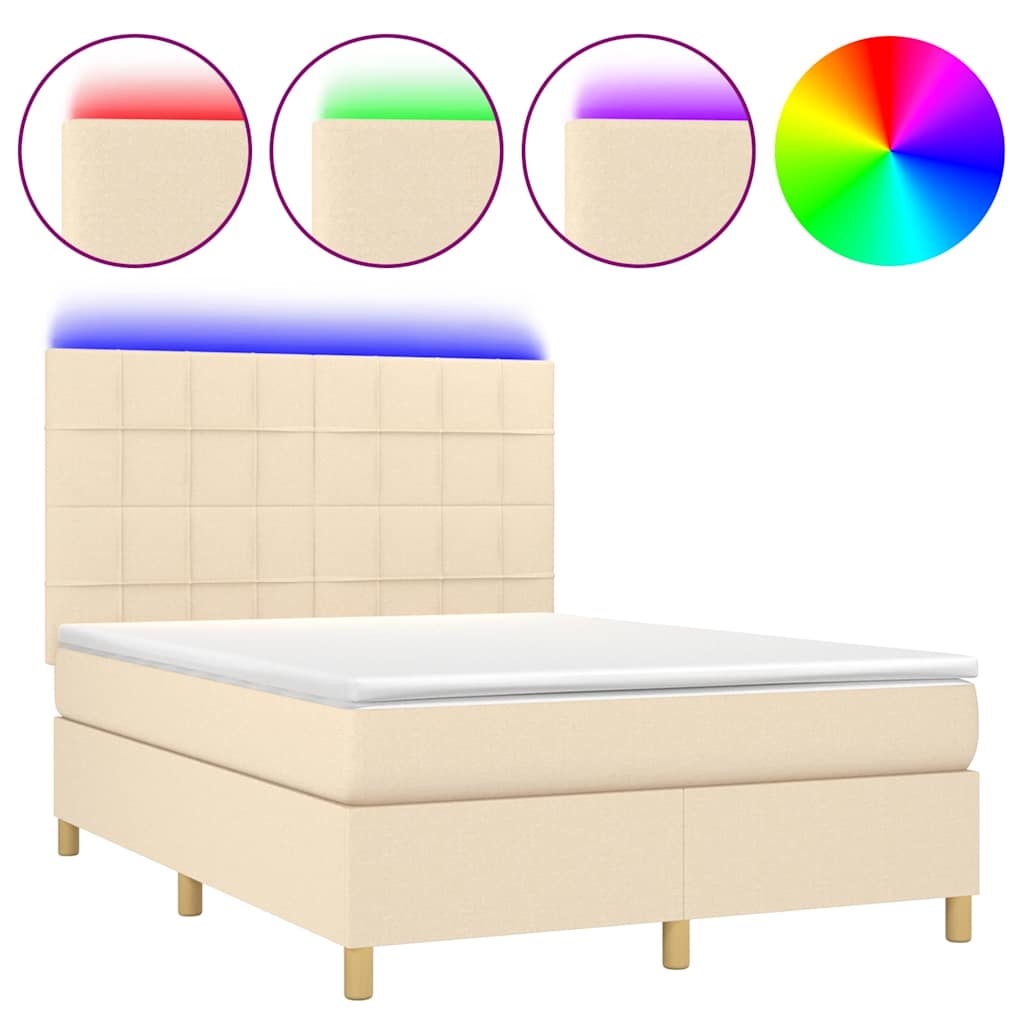 Boxspringbett mit Matratze & LED Creme 140x200 cm Stoff