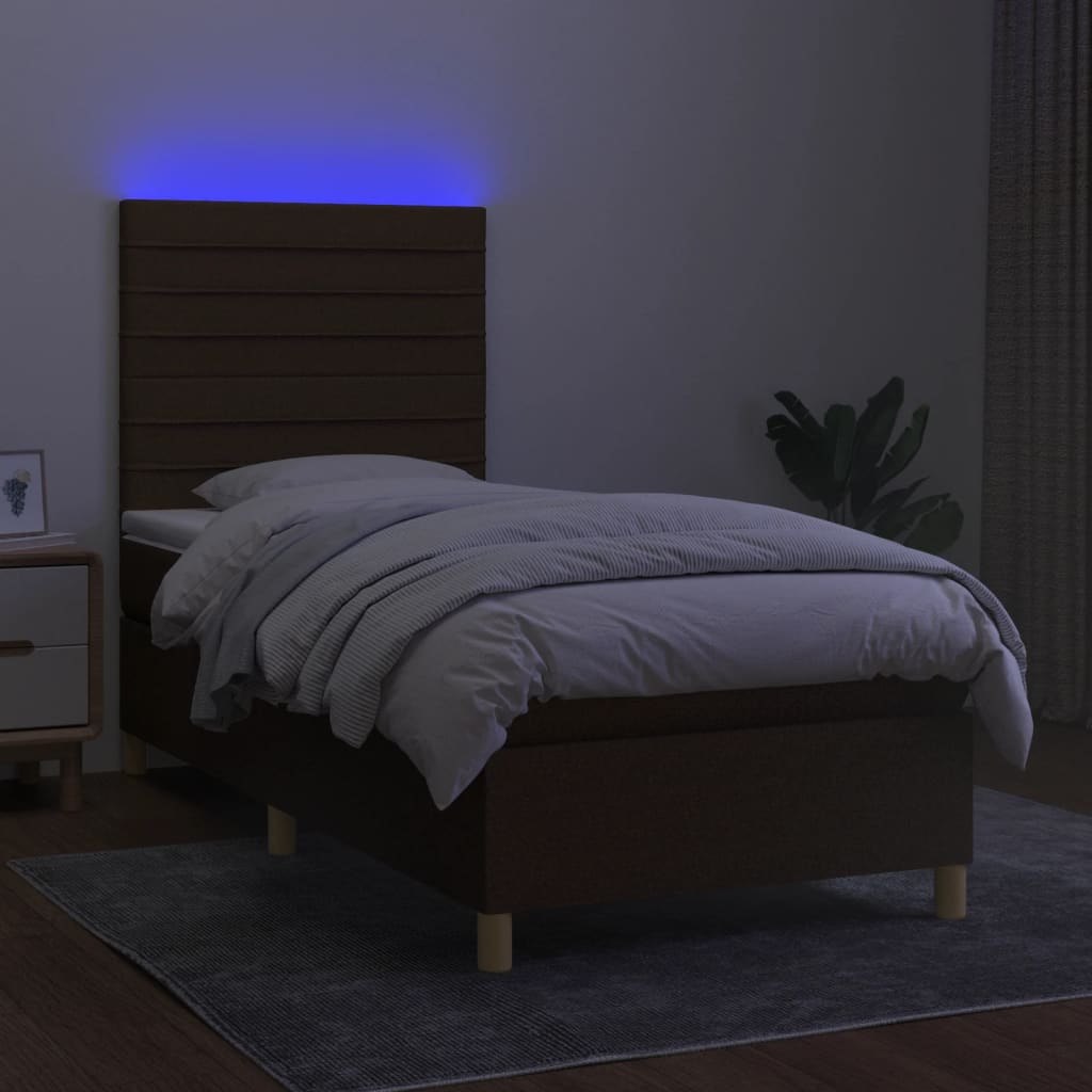 Boxspringbett mit Matratze & LED Dunkelbraun 90x190 cm Stoff