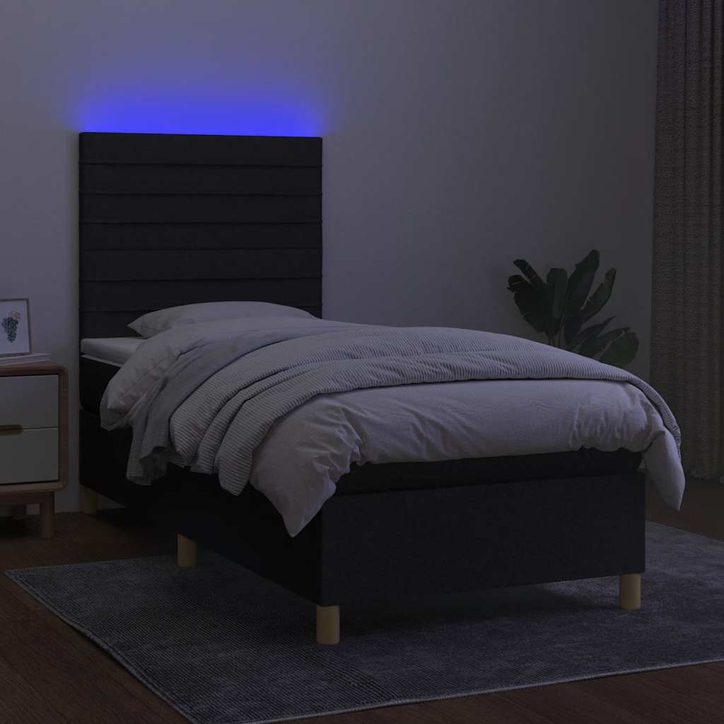 Boxspringbett mit Matratze & LED Schwarz 100x200 cm Stoff