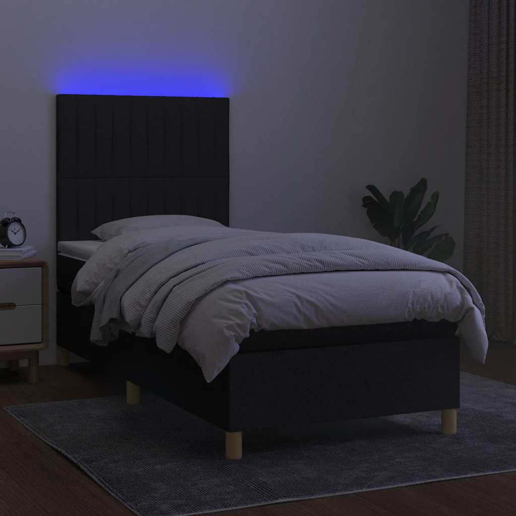 Boxspringbett mit Matratze & LED Schwarz 90x200 cm Stoff