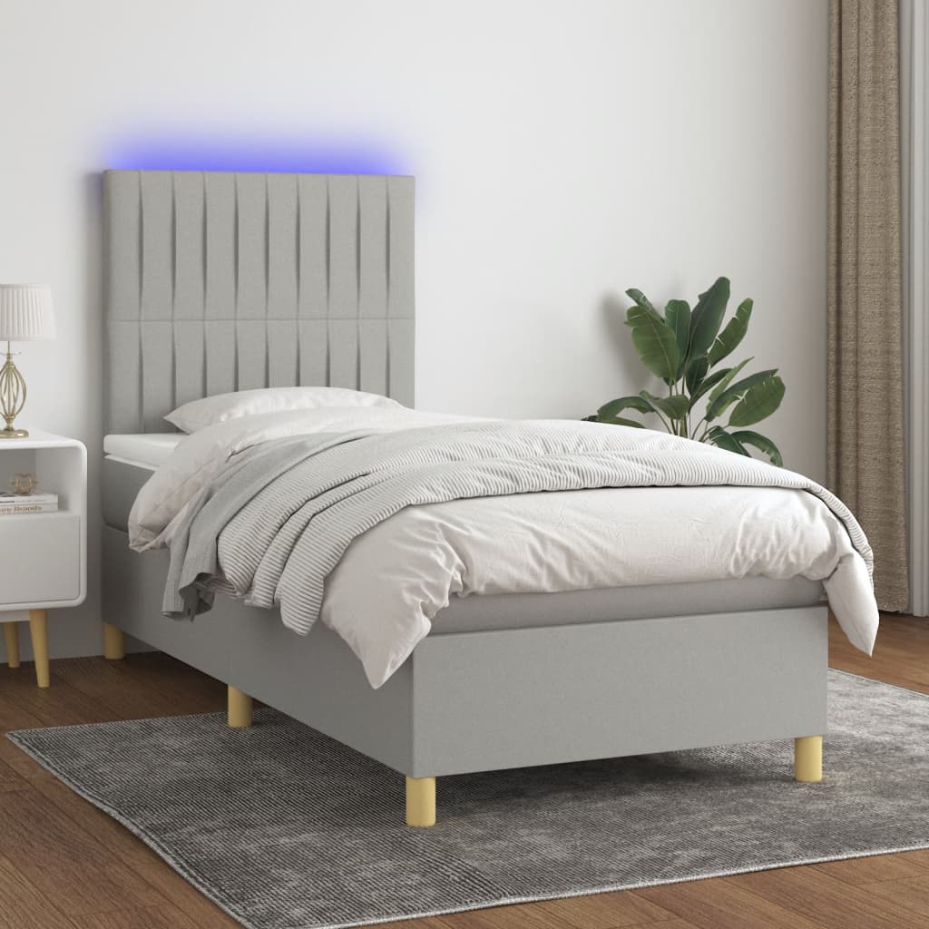Boxspringbett mit Matratze & LED Hellgrau 100x200 cm Stoff