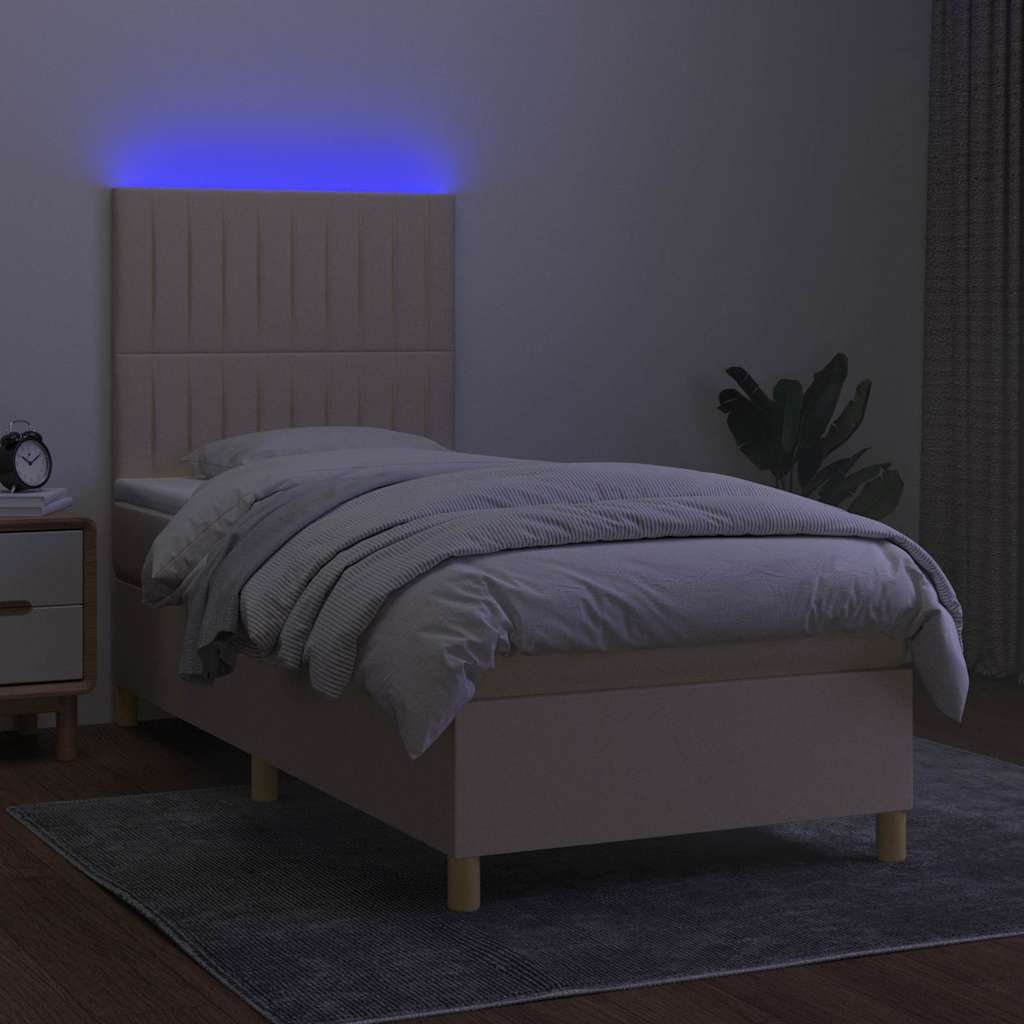 Boxspringbett mit Matratze & LED Creme 100x200 cm Stoff