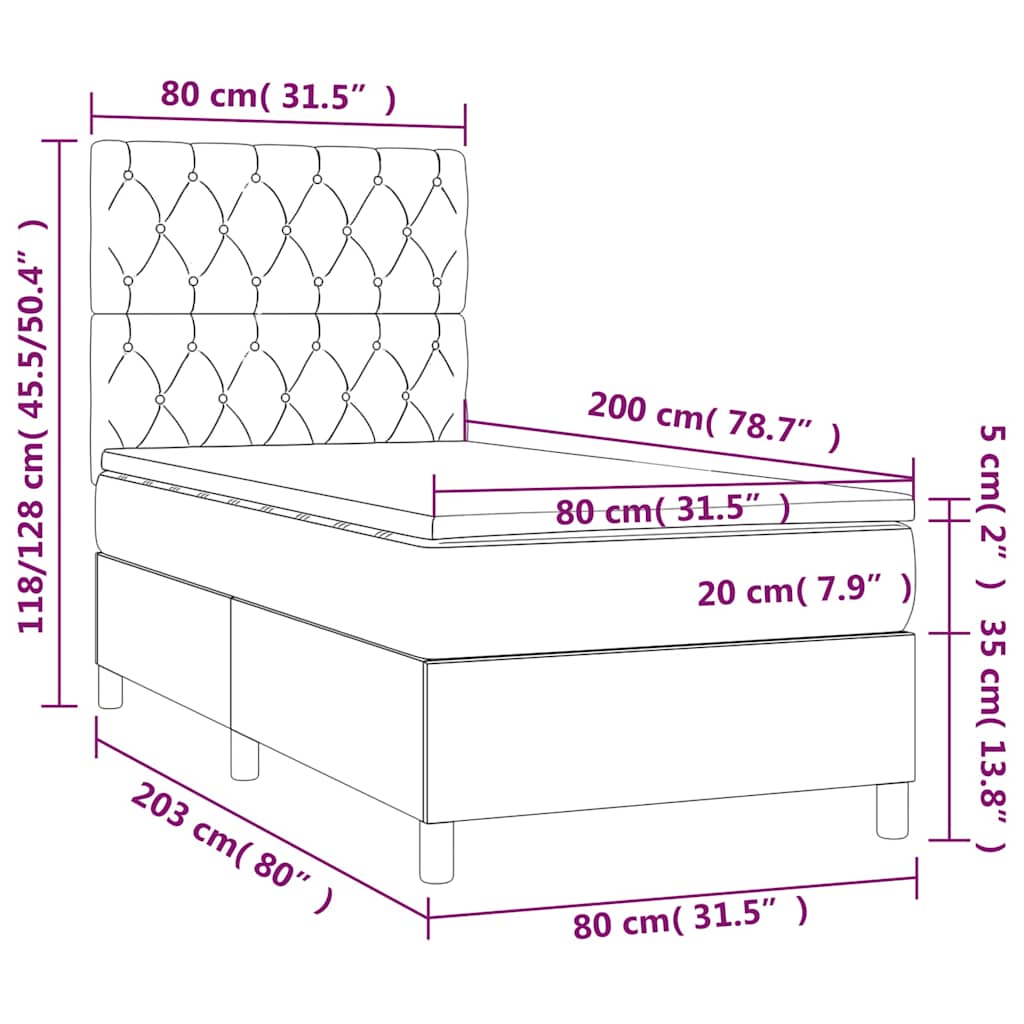 Boxspringbett mit Matratze & LED Hellgrau 80x200 cm Stoff